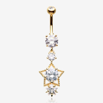 Golden Star Sparkle Shine Belly Button Ring-Clear Gem
